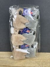 6 Vintage Koala Plush Clip On Hugger Clip Australia Flag Souvenir Brown Gray NIP picture