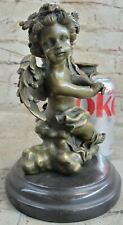 Hand Made Solid Bronze Baby Angel Candelabra Figure Art Home Office Decoration picture