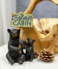Ebros Rustic Black Bear With Cub Holding Sign Relax You're At The Cabin Statue picture