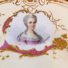 Antique Sevres Style Porcelain Portrait Plate Marie Leczinska Signed Maglin picture