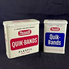 Lot of 2 Vintage Rexall Quik Bands Metal Tin Bandages Empty First Aid picture
