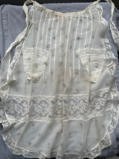 Gorgeous French 1910s printed cotton Apron with Valenciennes lace 23