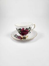 Vintage Colclough - Footed Teacup / Saucer - Featuring Red Roses And Gold Trim picture