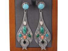 Huge Vintage Navajo Garcia Sterling Multi-stone earrings picture