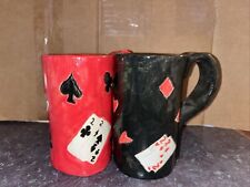 Handmade and painted poker mugs - 2 pc set - Inverted colors and suits picture