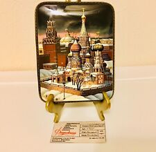 🔥EXQUISITE FEDOSKINO #725 RUSSIAN LACQUER BOX MOP HAND PAINTED KREMLIN ST.BASIL picture
