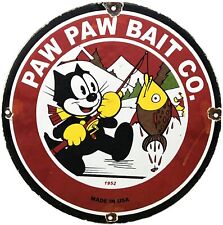 VINTAGE PAW PAW TACKLE FISHING LURES PORCELAIN SIGN GAS BAIT OUTBOARD FELIX CAT picture
