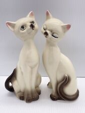 Vintage Set of 2 SIAMESE CATS Stamped JAPAN -9 3/4” TALL- Retro MCM Kitsch Pair picture