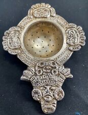 BEAUTIFUL ANTIQUE SILVER/SILVER PLATED TEA STRAINER ORNATE WITH INCAS FIGURE v/g picture