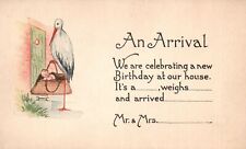 Vintage Postcard 1910s Celebrating New Birthday at House Greetings Newborn Baby picture