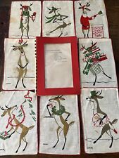 VINTAGE LEACOCK 8 LINEN CHRISTMAS STORY COCKTAIL NAPKINS picture
