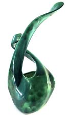 Vintage 60s Unique Pottery Planter Vase Green Painted Ceramic Swirl 12” Tall picture