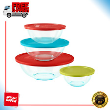 Glass Mixing Bowl 8 Piece Glass Set Multi-Colored Plastic Lids With Mixing Bowls picture