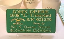 John Deere 1938 L Style Unstyled Tractor License Plate Show Plaque Sign Vintage picture