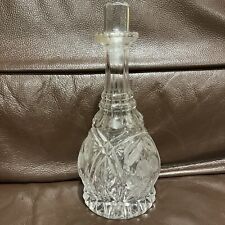 Antique Vintage Crystal Glass Round Shape Bottle with Glass Stopper 11” Tall  picture