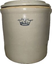 Antique Vintage Crown Ransbottom 4 Gallon Crock Stoneware Pottery With Lid picture
