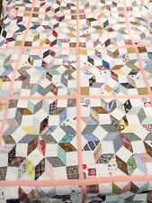 Vintage 50's EIGHT POINT STAR QUILT HAND PIECED Retro Fabrics Double Star  picture