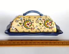 Anthropologie Hand Painted Raised Enamel Ceramic Lyna Covered Butter Dish picture