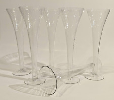 Six (6) Hallow Stem Trumpet Champagne Flute Crystal Glasses, Swirl, Blown 9.75