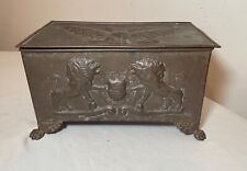 antique 1800's hand tooled copper ornate eagle lions claw footed old casket box picture