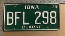 1979 Iowa license plate BFL 298 Clarke birth year GREEN plate 11256 picture