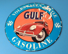 Vintage Gulf Gasoline Sign - Volkswagen Gas Pump Station Beetle Porcelain Sign picture