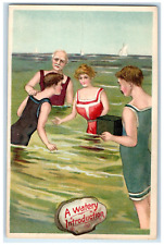 c1910's A Watery Introduction Bathing Beauty Camera Embossed Antique Postcard picture