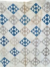 Vintage HANDMADE Patchwork Quilt, Very Old Blue, White, Beige. 60x71. 1920’s?? picture