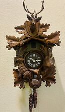 Vintage Cuckoo Clock Black Forest After the Hunt Deer Carved Germany READ VIDEO picture