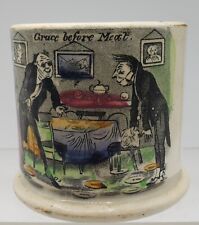 Antique Transferware Staffordshire Pottery Childs Mug Cup Grace Before Meat picture