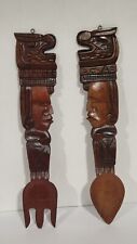 Honduras Art Wooden Carved Fork & Spoon 20” Vintage Wall Decor  picture