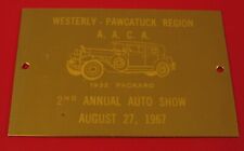 VINTAGE 1967 WESTERLY RI  ANTIQUE CAR CLUB 1932 PACKARD METAL PLAQUE SIGN  picture