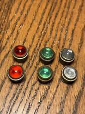 6 Vintage Signal Glass Marble Reflector Red Green SIGN CLOCK CAT EYE Brass Set picture