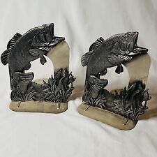 Metal pewter Finish Large Mouth Bass Fish Bookends Marked 445 picture