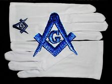 Masonic White Gloves Blue Embroidered G Logo Square & Compass picture