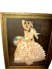1920s RIBBON ART PAPER DOLL SOUTHERN BELLE DRESSED CRIOLINE BOUQUET FRAMED picture