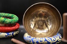 10-inch Superbly Carved Meditating Yogi with Tibetan Mantra Zen Singing Bowl picture