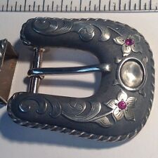 Three Piece Sterling Silver Ranger Buckle With Rubies, Marked Cowboy Culture picture