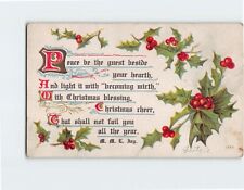 Postcard Peace Be The Guest Beside Your Hearth Christmas Holly Embossed Card picture