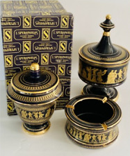 Spyropoulis 24K Gold Trim Black Hand Made Pottery (Athens Greece) - 3 Piece Set picture