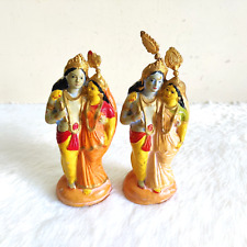 Antique Handmade Painted Lord Krishna Radha Terracotta Figure Pair Rare TC156 picture