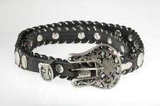 Gorgeous Al Beres Diablo Nickel Silver Inlay Concho Leather Belt picture