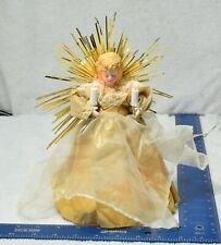 Vintage Ivory and Gold Porcelain Lighted Angel Tree Topper Tinsel Halo On Back picture