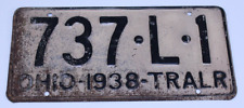 Ohio 1938 VTG License Plate Auto Tag Original Paint Car Trailer 737-L-1 TRALR OH picture
