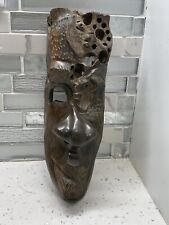 Vintage Hand Carved African Tribal Mask Sculpture Tropical Wood picture