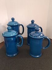 Vintage PV Peasant Village Blue Pottery Canister Set of 4 Italy  picture