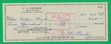 Leo Fender 1967 Signed Cancelled Business Check Made To Wife Esther Fender picture