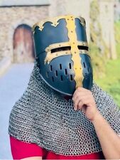 Medieval 14 Gauge Brass And Steel Templar Helmet With Riveted Chain mail Cosplay picture