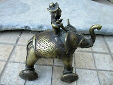 Antique Toy 18th Century Rare Solid Brass Elephant Statue Figurine With Wheels  picture