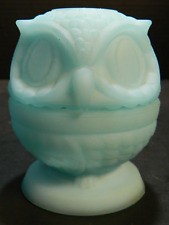 Vintage Fenton Blue Satin Glass Owl Fairy Lamp 3.88